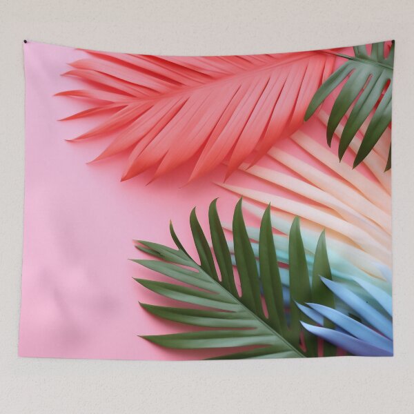 Item preview, Tropical multicolored palm leaves on pink background. Flat lay, top view. designed and sold by anytka.
