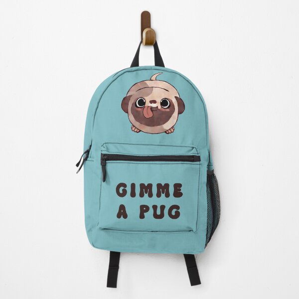 Item preview, Blue 'Gimme a Pug!' Design - A painted illustration of a cute, happy little pug dog with funny pun text. designed and sold by ArtfulOctopus.