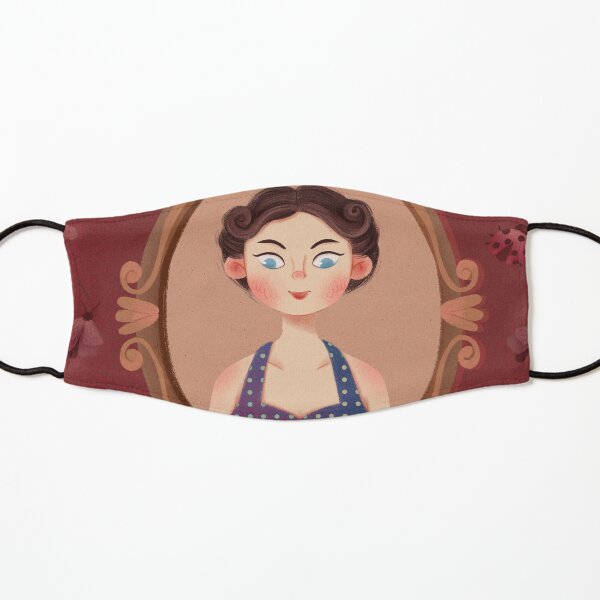 Cute Vintage Bugs Girl Wearing Blue White Dot Skirt Kids Mask