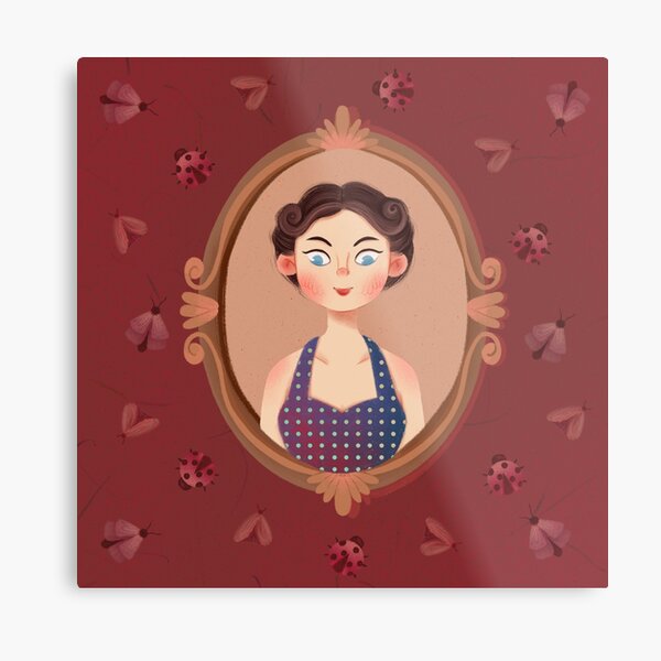 Cute Vintage Bugs Girl Wearing Blue White Dot Skirt Metal Print