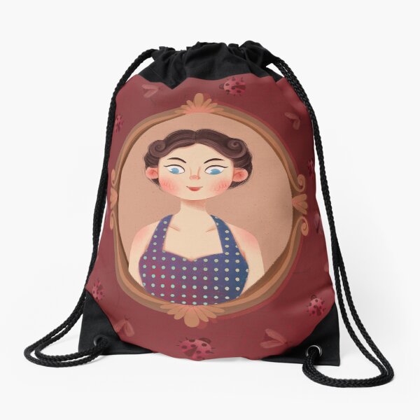 Cute Vintage Bugs Girl Wearing Blue White Dot Skirt Drawstring Bag