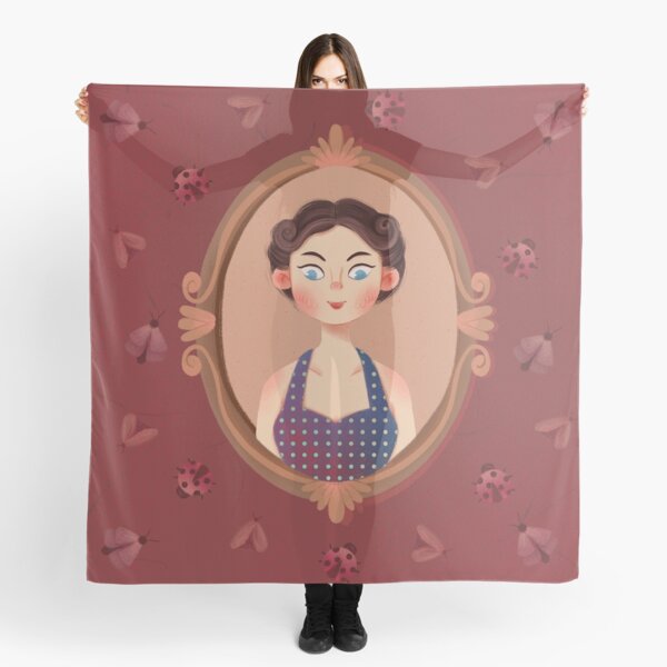 Cute Vintage Bugs Girl Wearing Blue White Dot Skirt Scarf