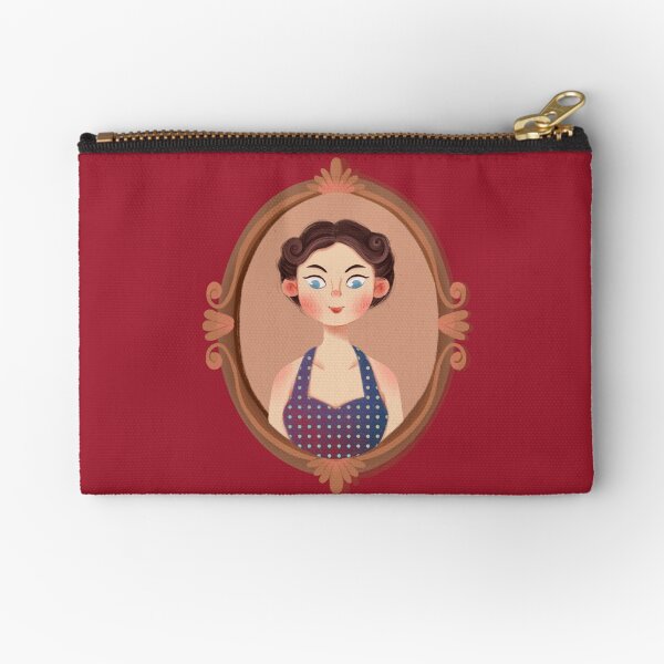 Cute Vintage Bugs Girl Wearing Blue White Dot Skirt Zipper Pouch