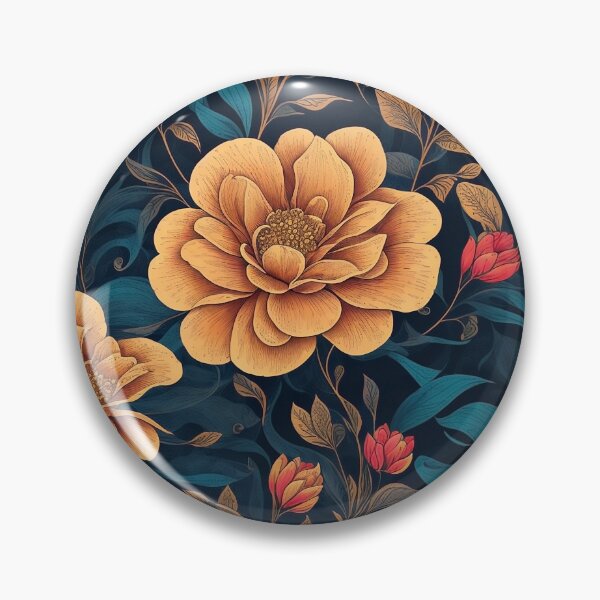 Item preview, Seamless Patterns of yellow and red flowers with dark background designed and sold by Inked-Attire.