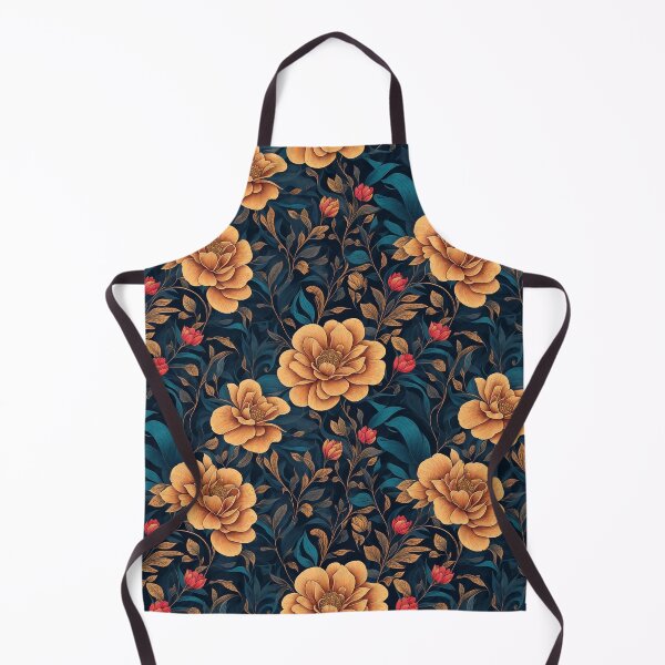 Item preview, Seamless Patterns of yellow and red flowers with dark background designed and sold by Inked-Attire.