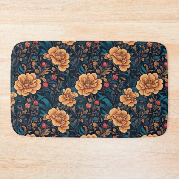 Item preview, Seamless Patterns of yellow and red flowers with dark background designed and sold by Inked-Attire.