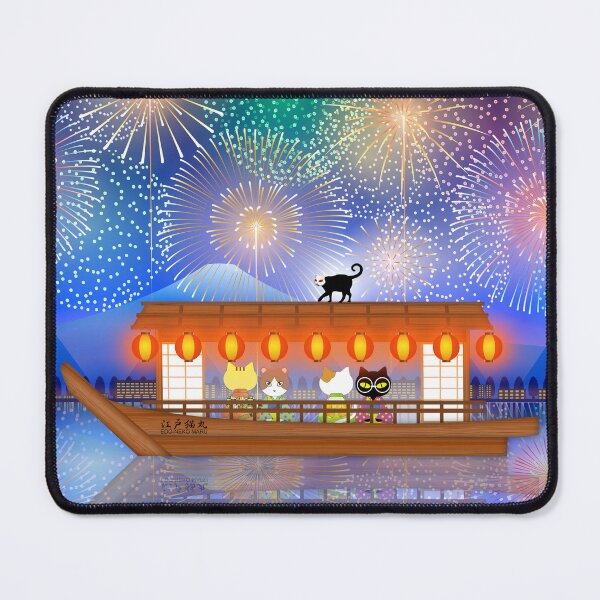 Item preview, Cats Delighting in Fireworks Aboard a Houseboat designed and sold by edo-neko.