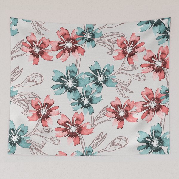 Item preview, Romantic watercolor floral pattern, pink, green designed and sold by Katj-A-Studio.