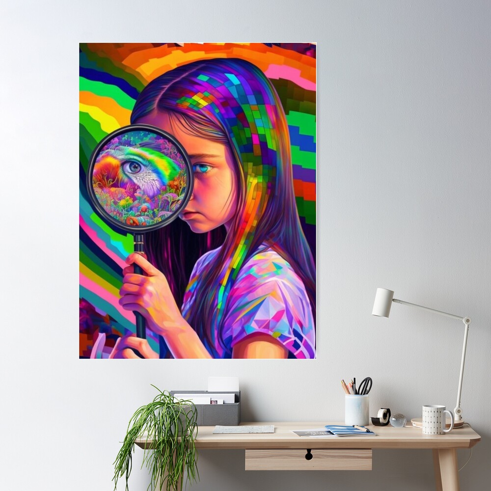 Woman Looking Through a Magnifying Glass For sale as Framed Prints, Photos,  Wall Art and Photo Gifts