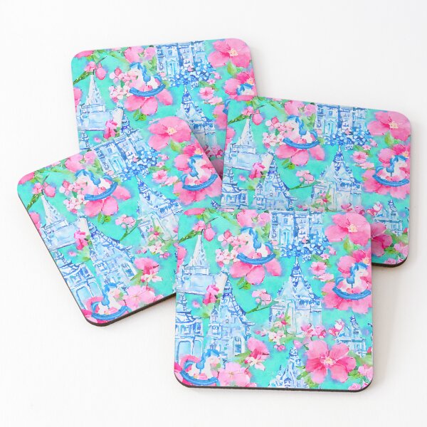 Item preview, Castles and rocking horse watercolor seamless pattern designed and sold by SophieClimaArt.