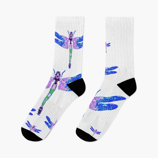 Item preview, BLUE-PURPLE DRAGONFLIES SWARMING WHITE ART designed and sold by sharlesart.
