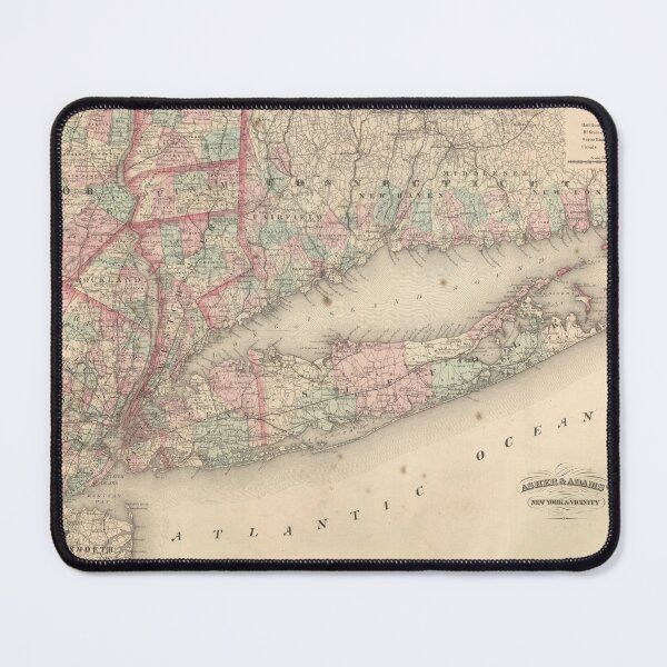 Item preview, Vintage Long Island NY Map (1875) Old Queens & Suffolk County New York Atlas Poster designed and sold by BravuraMedia.