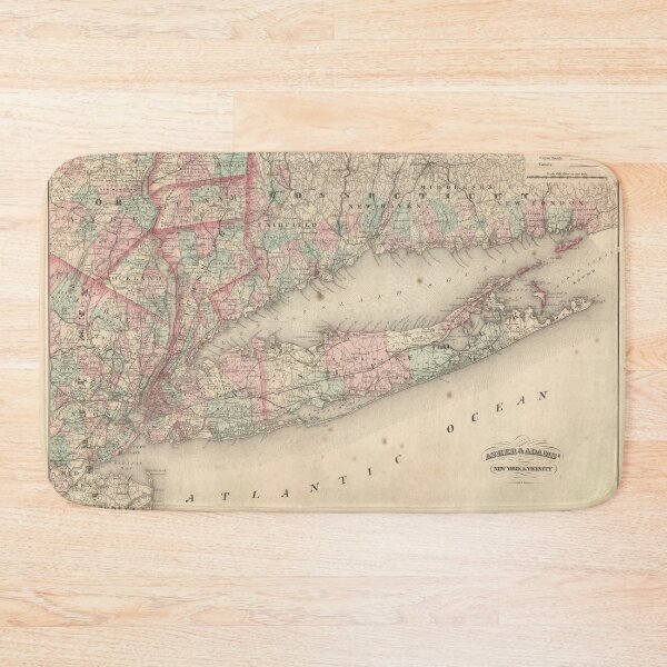 Item preview, Vintage Long Island NY Map (1875) Old Queens & Suffolk County New York Atlas Poster designed and sold by BravuraMedia.