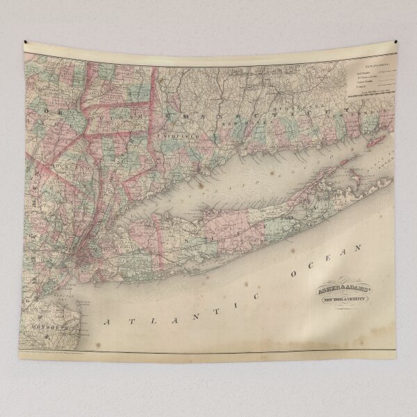 Item preview, Vintage Long Island NY Map (1875) Old Queens & Suffolk County New York Atlas Poster designed and sold by BravuraMedia.