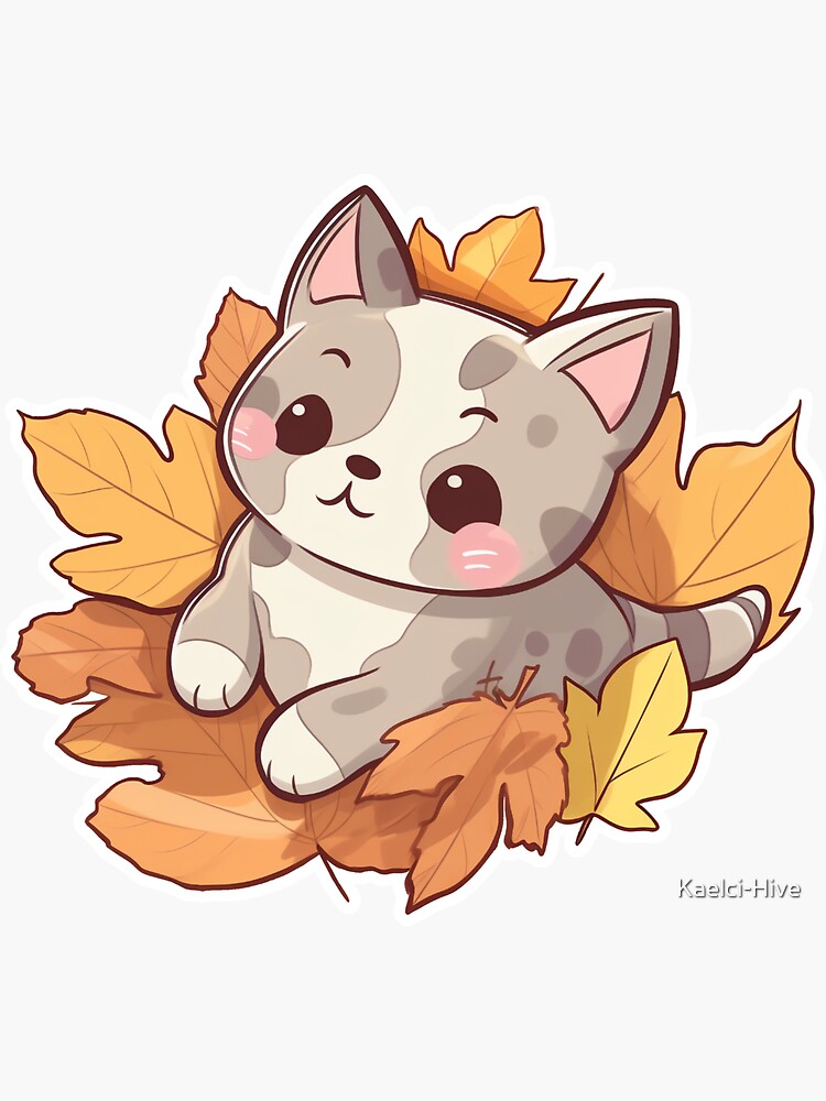 Cute Cats and Fall Leaves Kawaii Stickers