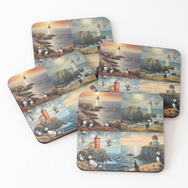 Item preview, Puffins by the lighhtouse collection designed and sold by GoldenDragonco.