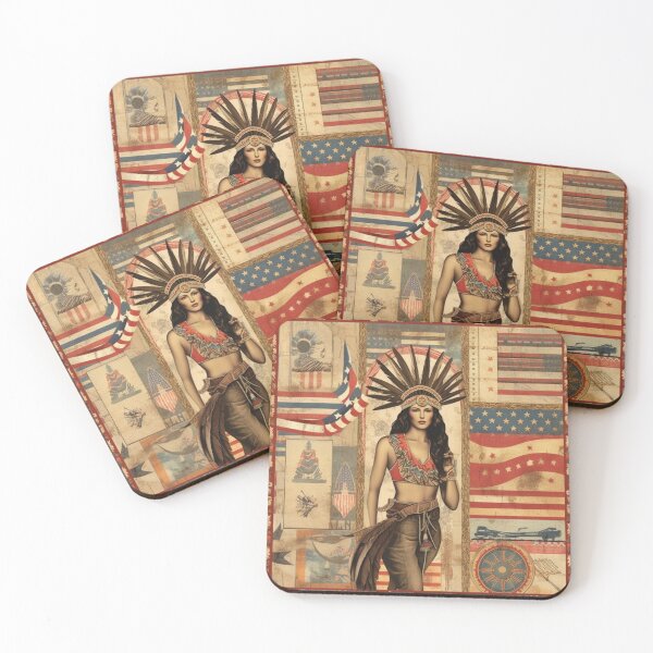 Item preview, America Beauty Retro Vintage Patchwork Collage Pattern of Americana designed and sold by BrandonArtWorld.