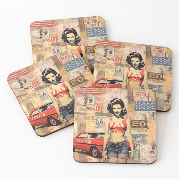 Item preview, America Beauty Retro Vintage Patchwork Collage Pattern of Americana designed and sold by BrandonArtWorld.