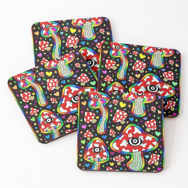 Item preview, Trippy Rainbow Hearts & Stars Mushroom Art designed and sold by Nexadus.