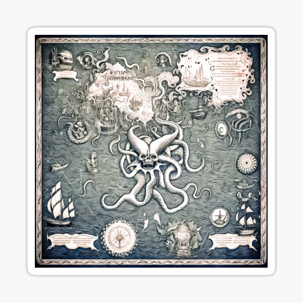 Kraken Ocean Map - Nautical Adventure Design Collection Sticker
