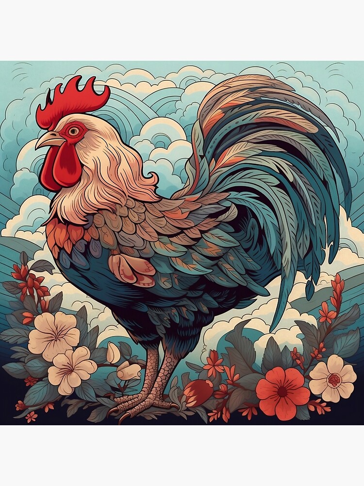 Discover Rooster Oriental Illustration Premium Matte Vertical Poster