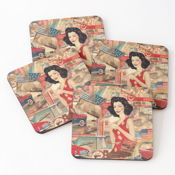 Item preview, America Beauty Retro Vintage Patchwork Collage Pattern of Americana designed and sold by BrandonArtWorld.