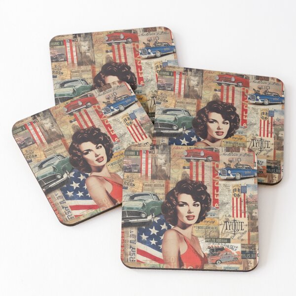 Item preview, America Beauty Retro Vintage Patchwork Collage Pattern of Americana designed and sold by BrandonArtWorld.