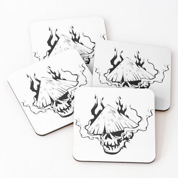 Item preview, fiery and smoking skull head illustration with hat, doodle and halloween art designed and sold by nigellas.