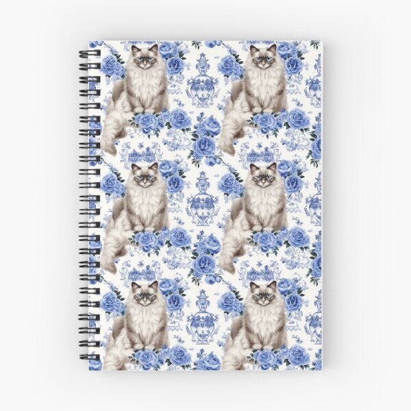 Aperçu de l'œuvre Regal Ragdoll Cat Tile Pattern Roses bleues et blanches créée et vendue par bellarock.