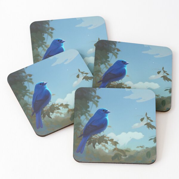 Item preview, Indigo bunting perched high over the forest. designed and sold by MDArtdesigns.