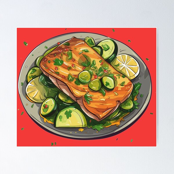 Item preview, Sizzling Grilled Salmon Steak: A Citrusy Delight on Your Plate designed and sold by Sleeygoy.