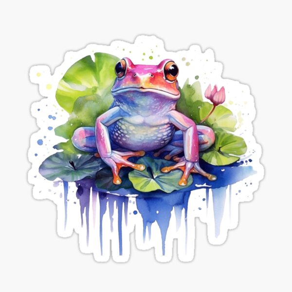 Vista previa del artículo con la obra «Linda rana rosa en un lirio de agua», diseñado y vendido por Hibiskusmond.