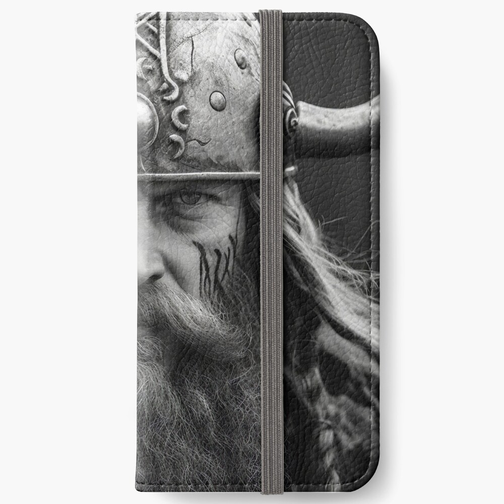 Viking Warrior Norse Black and White Portrait Monochrome Design Crow Horns  Helmet Scandinavian Warrior Poster by BWWallArt