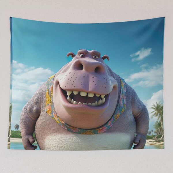 Item preview, Sandy Serenity - Joyful Cartoon Hippo on Beach Illustration designed and sold by DoPrint.