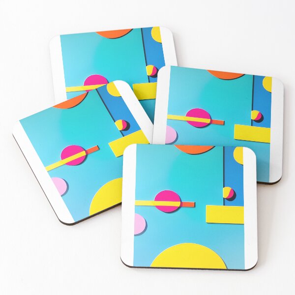 Item preview, Colorful circles and rectangles dance on blue canvas. designed and sold by newfangledts.