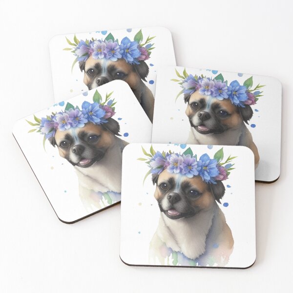 Item preview, Mops with flower wreath designed and sold by Harmonysens.