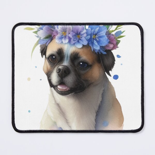 Item preview, Mops with flower wreath designed and sold by Harmonysens.