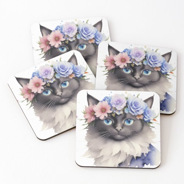 Item preview, Cat with blue flowers designed and sold by Harmonysens.