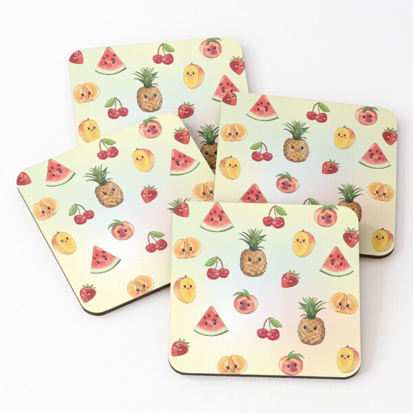 Item preview, Summer fruit party - cute pattern with smily fruits peach mango pineapple berries designed and sold by HajnalkArt.