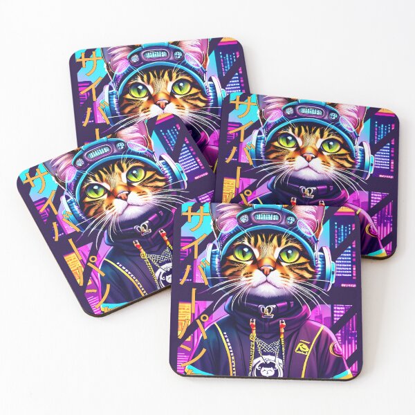 Item preview, Kittypunk. Cute Cat on cyberpunk world. (Stripped Background) designed and sold by arteesketch.
