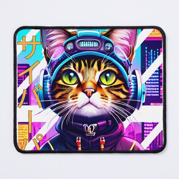 Item preview, Kittypunk. Cute Cat on cyberpunk world. (Stripped Background) designed and sold by arteesketch.