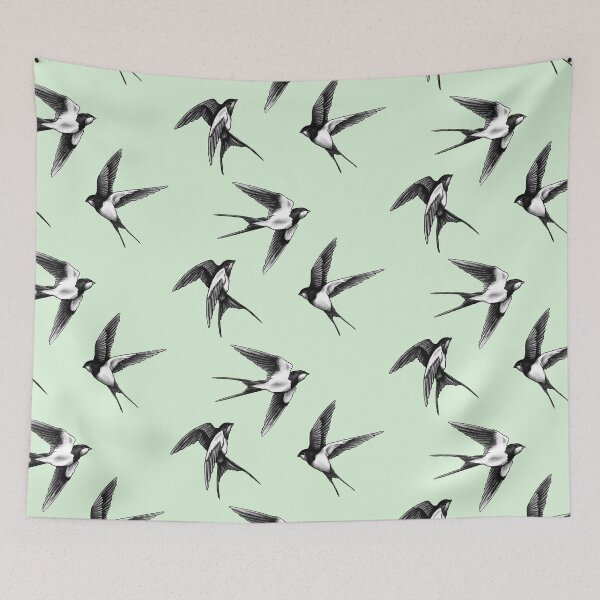 Item preview, Swallow Trio in Flight Green Pattern designed and sold by TerezaValkova.