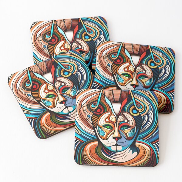 Item preview, Painted colorful funny cat mosaic designed and sold by HappyTrippy.