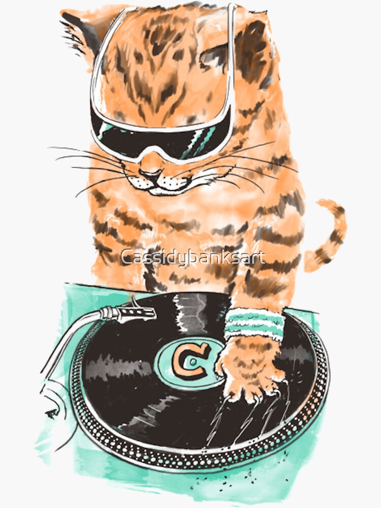 "Dj scratch cat products" Sticker by Cassidybanksart Redbubble