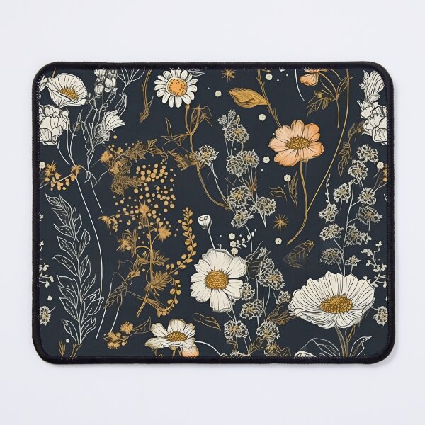 Item preview, Elegant White and Yellow Floral Seamless Pattern on Black Background, AI Generated designed and sold by drawerwalker.