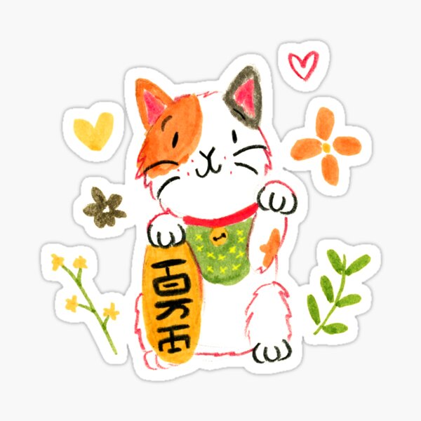 Lucky Cat Drawing Sticker