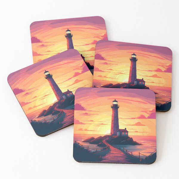 Item preview, Retro Sunset Lighthouse Art Print | Nostalgic Coastal Charm designed and sold by Print Finds.