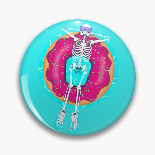 Item preview, Hot Ghoul Summer skeleton swimming in pink donut designed and sold by ExtraCaffeine.