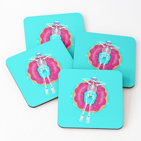 Item preview, Hot Ghoul Summer skeleton swimming in pink donut designed and sold by ExtraCaffeine.