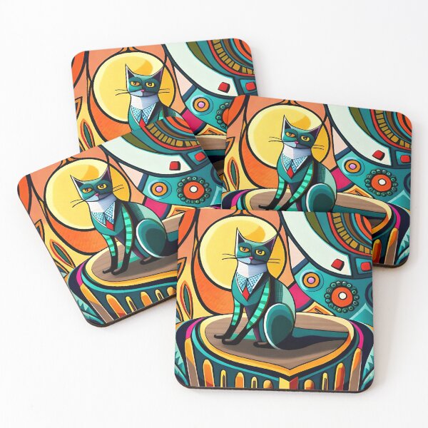 Item preview, Painted colorful funny cat mosaic designed and sold by HappyTrippy.